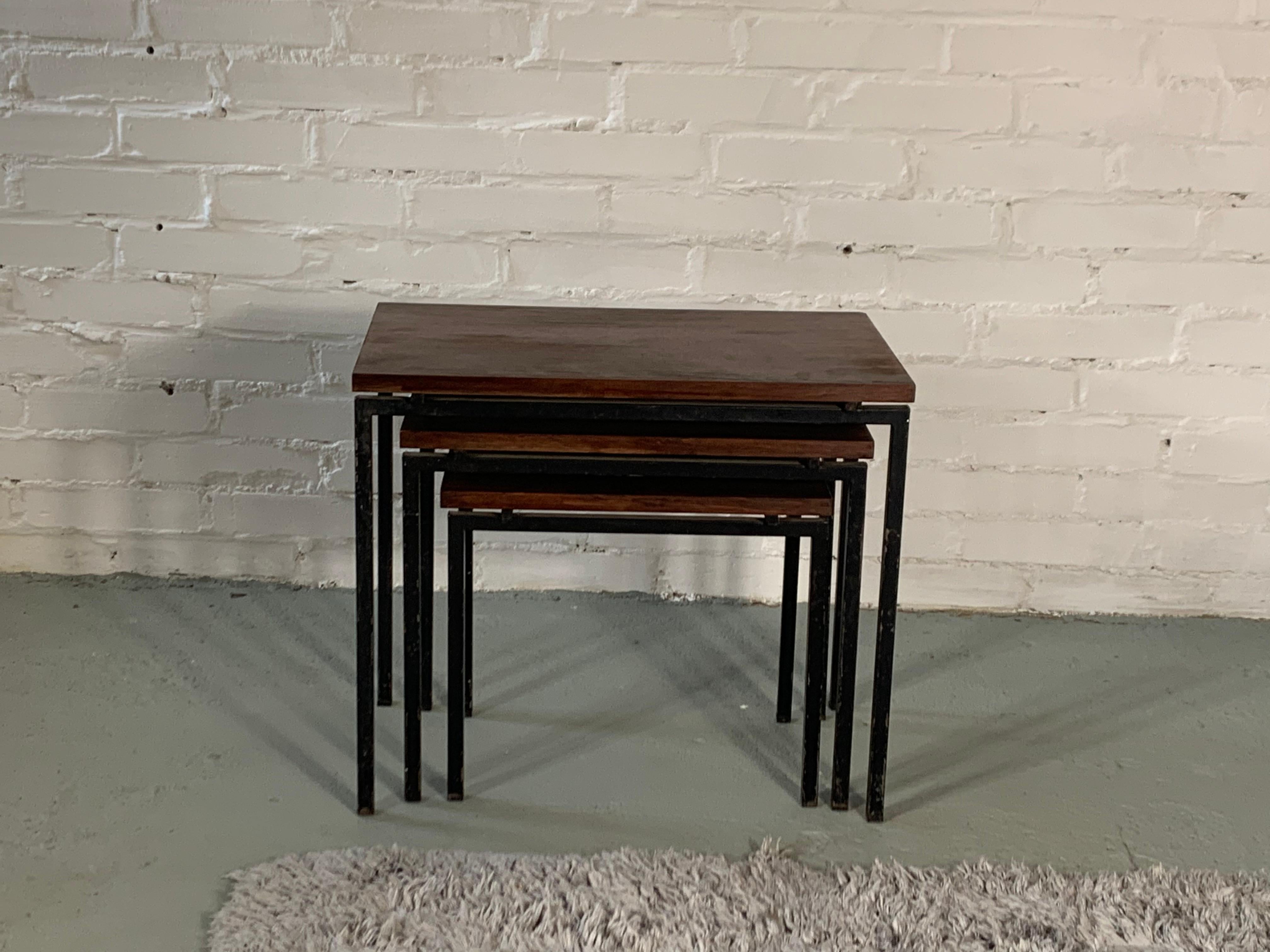 Steel 20th Century Set of 3 Nesting Tables by Cees Braakman, 1960's