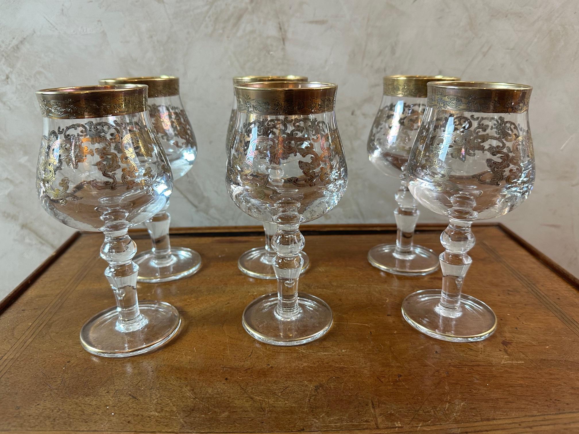 Italiano Set di 6 bicchieri da vino italiani in cristallo del XX secolo, anni '50 in vendita