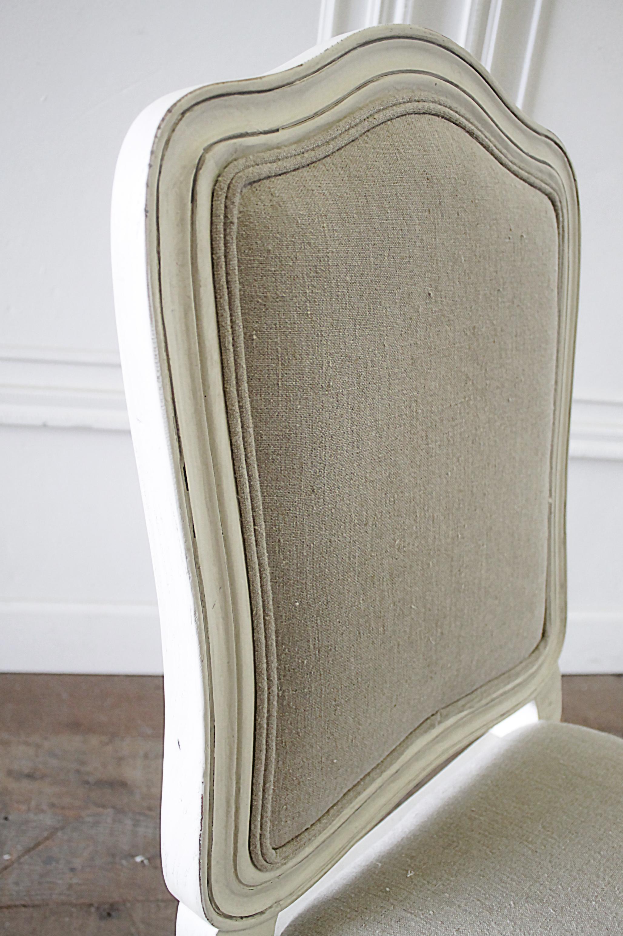 20th Century Set of 6 French Country Painted and Linen Upholstered Dining Chairs 7