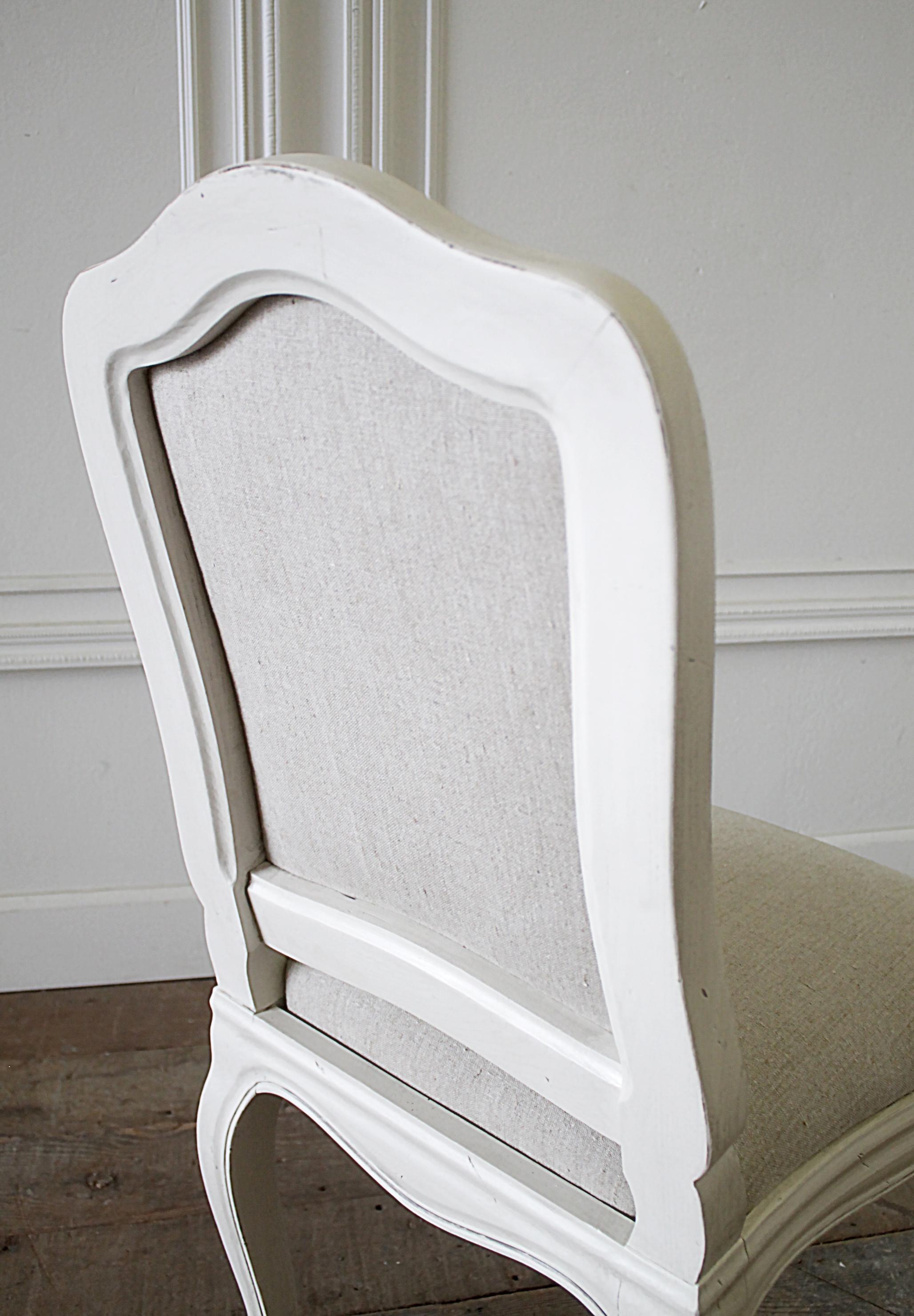 20th Century Set of 6 French Country Painted and Linen Upholstered Dining Chairs 8