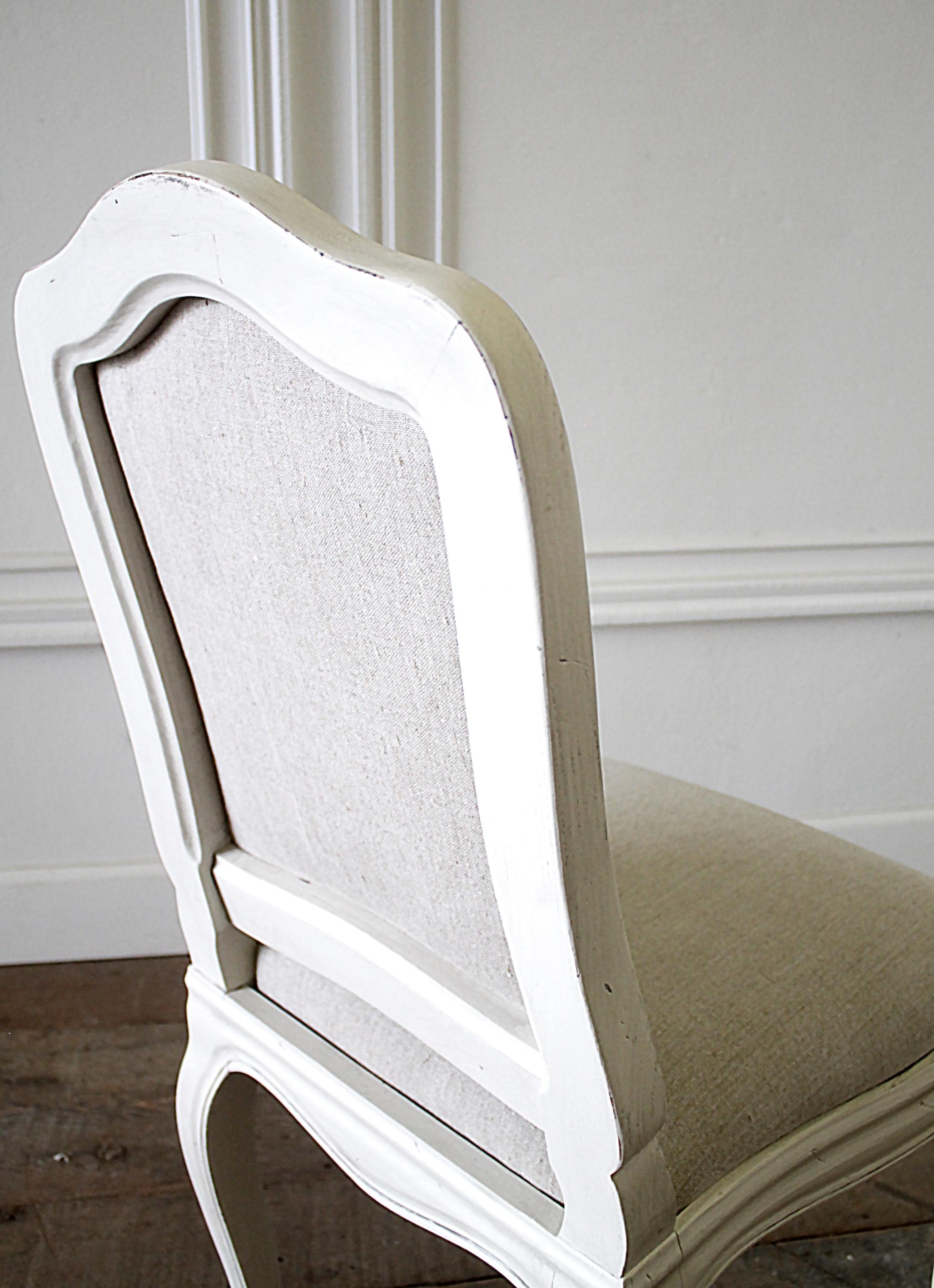 20th Century Set of 6 French Country Painted and Linen Upholstered Dining Chairs 9