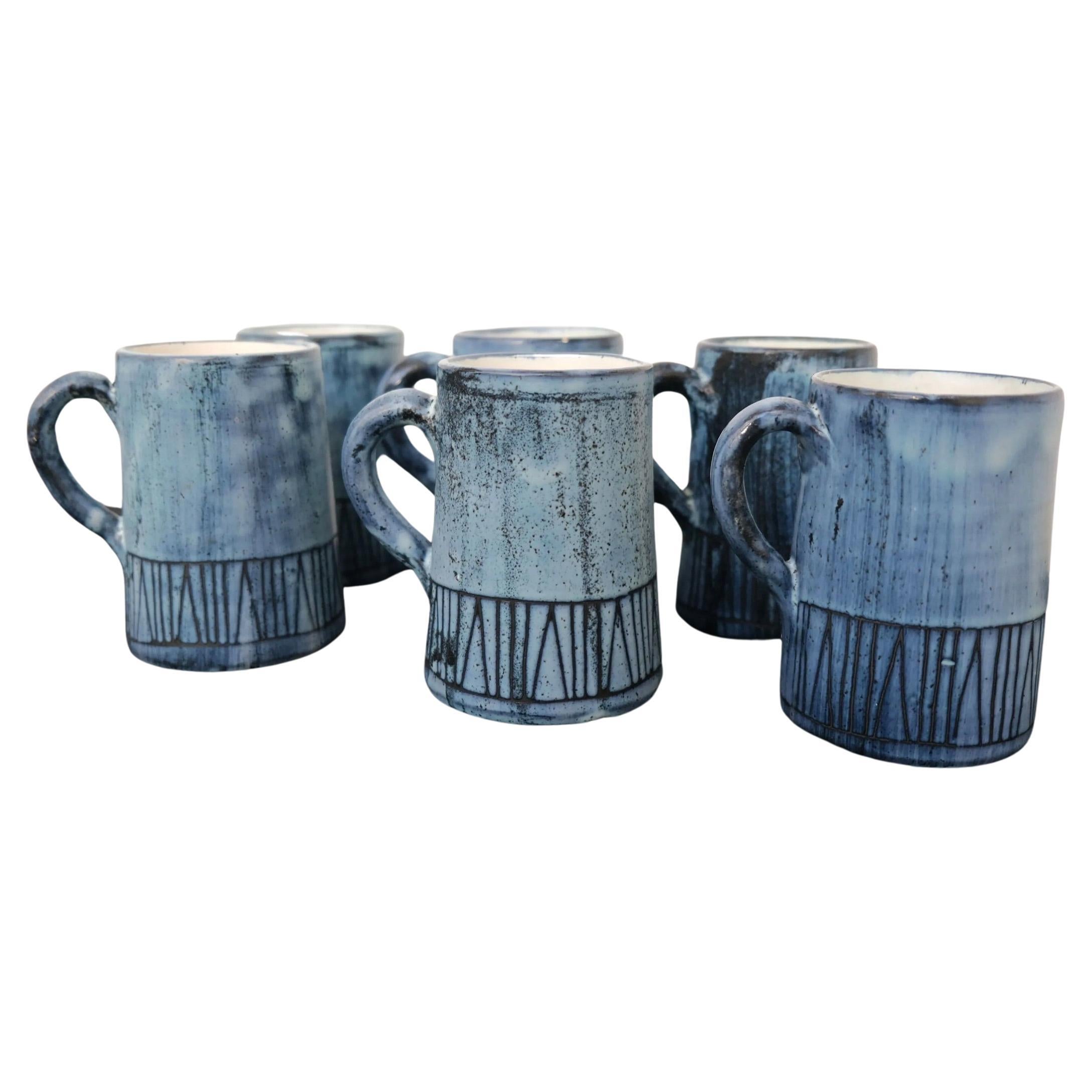 20th Century Set of 6 Jacques Pouchain Mugs for Dieulefit Workshop 1950 For Sale