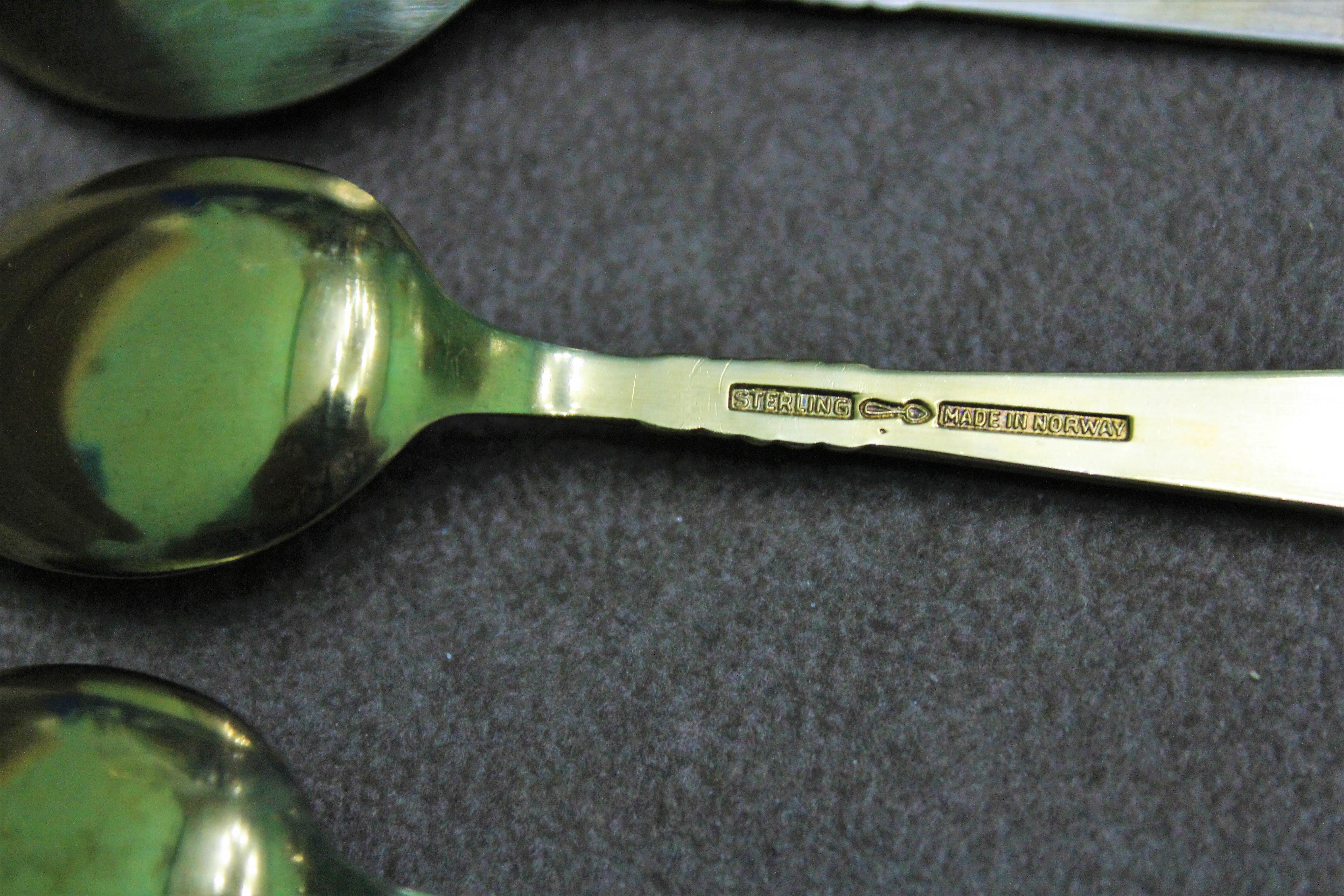 20th Century Set of 6 Sterling Silver Enameled Coffee Spoons Norway, 1960s For Sale 2