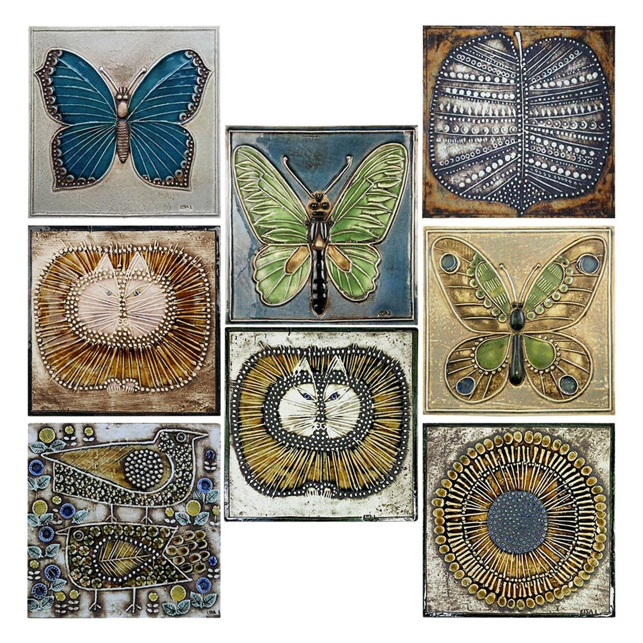 20th Century Set of 8 Authentic Ceramic Tiles Lisa Larson for Gustavson, 1970s For Sale