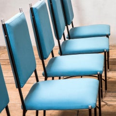 Ensemble de 8 chaises du 20ème siècle avec revêtement en métal et bleu de A. Bertrand '50s