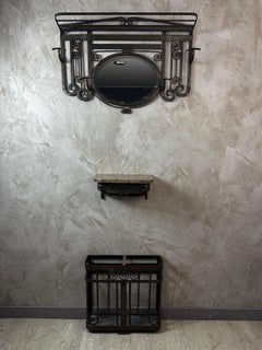 20th century Set of Art Deco Wrought iron Console, Rack and Umbrella Stand
