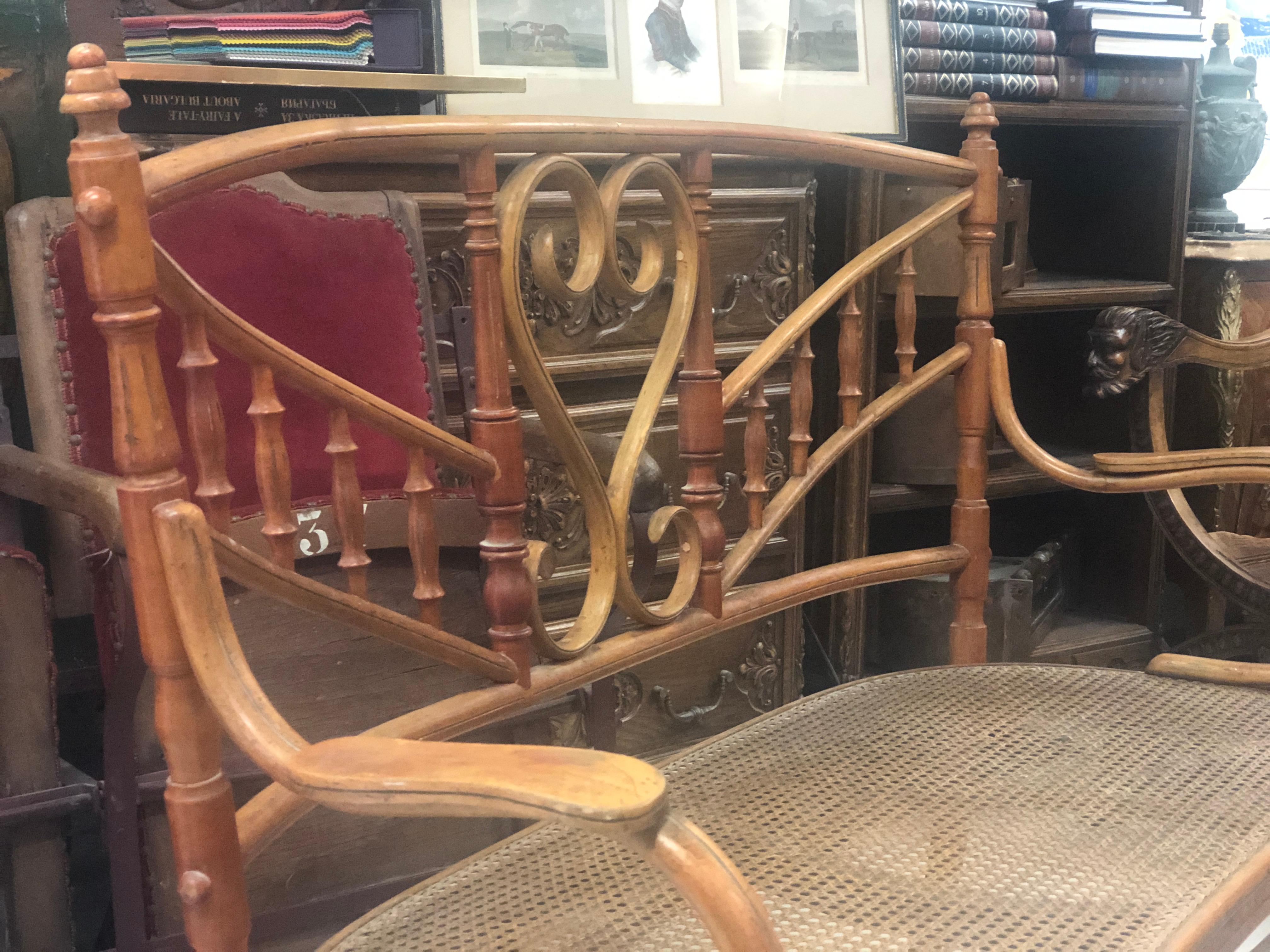 Bentwood 20th Century Set of Asymmetrical Fischel Bench, Two Armchairs and Two Chairs For Sale