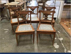 20th Century Set of Five Italian Wooden Chairs with Acrylic Strow Seat, 1940s