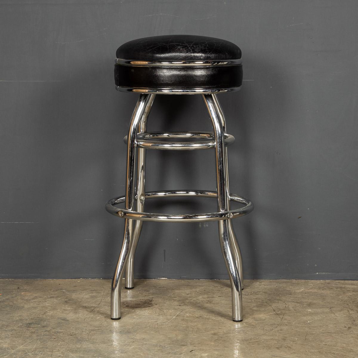 Leather 20th Century Set of Four American Swivel Top Stools, C.1950