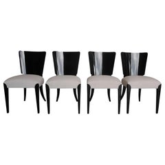 Vintage 20th Century Set of Four Black Ebonized Art Deco Chairs by Jindrich Halabala