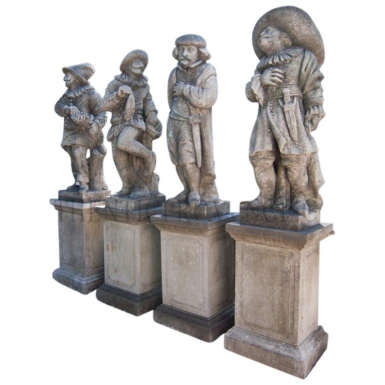 20th Century Set of Four Harlequin Garden Statues in Limestone