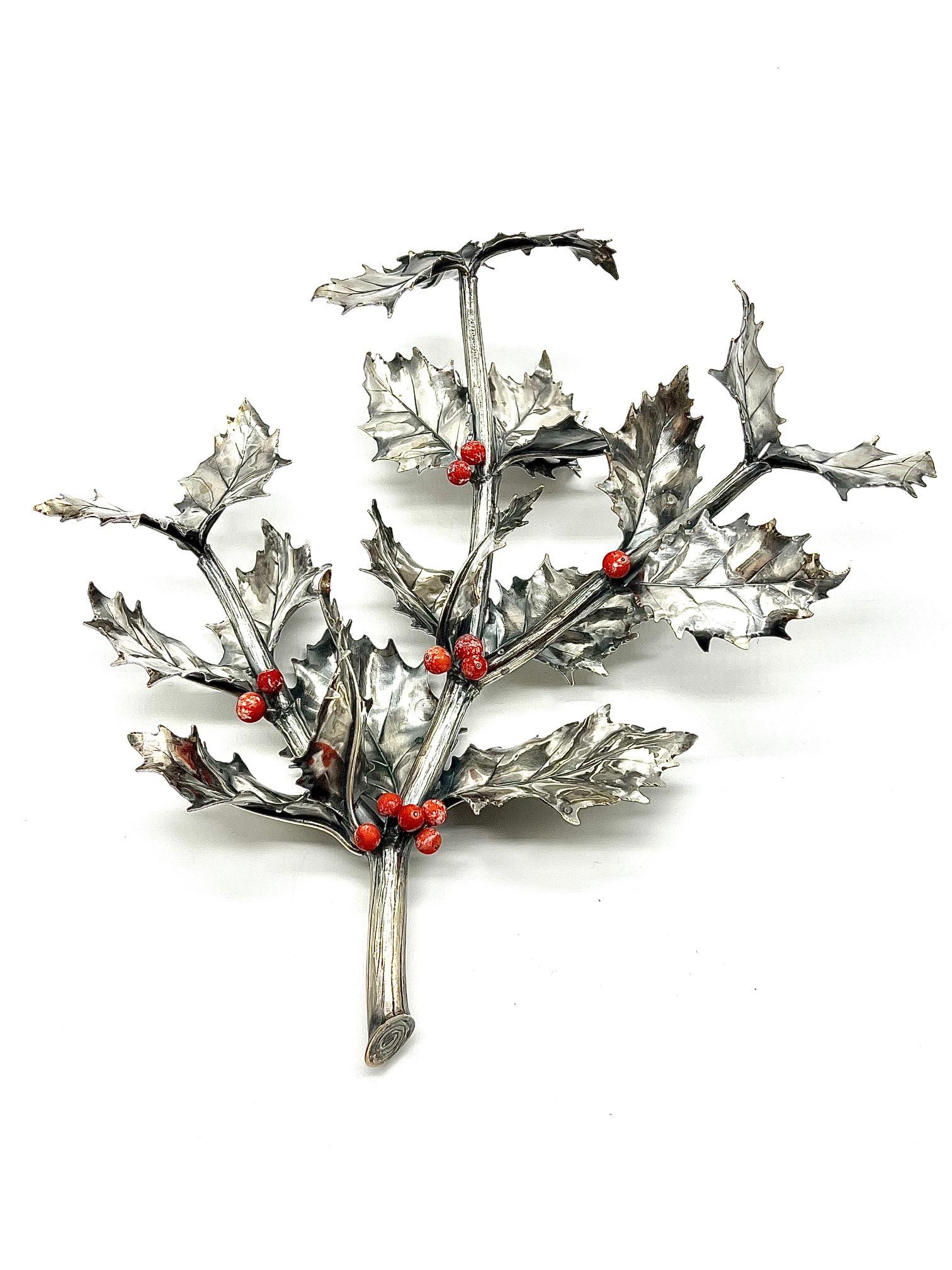 Buccellati 20th Century Set of Four Italian Holly Branches Christmas Ornament 8