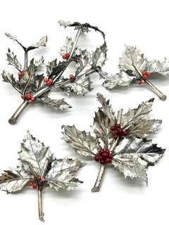 Buccellati 20th Century Set of Four Italian Holly Branches Christmas Ornament