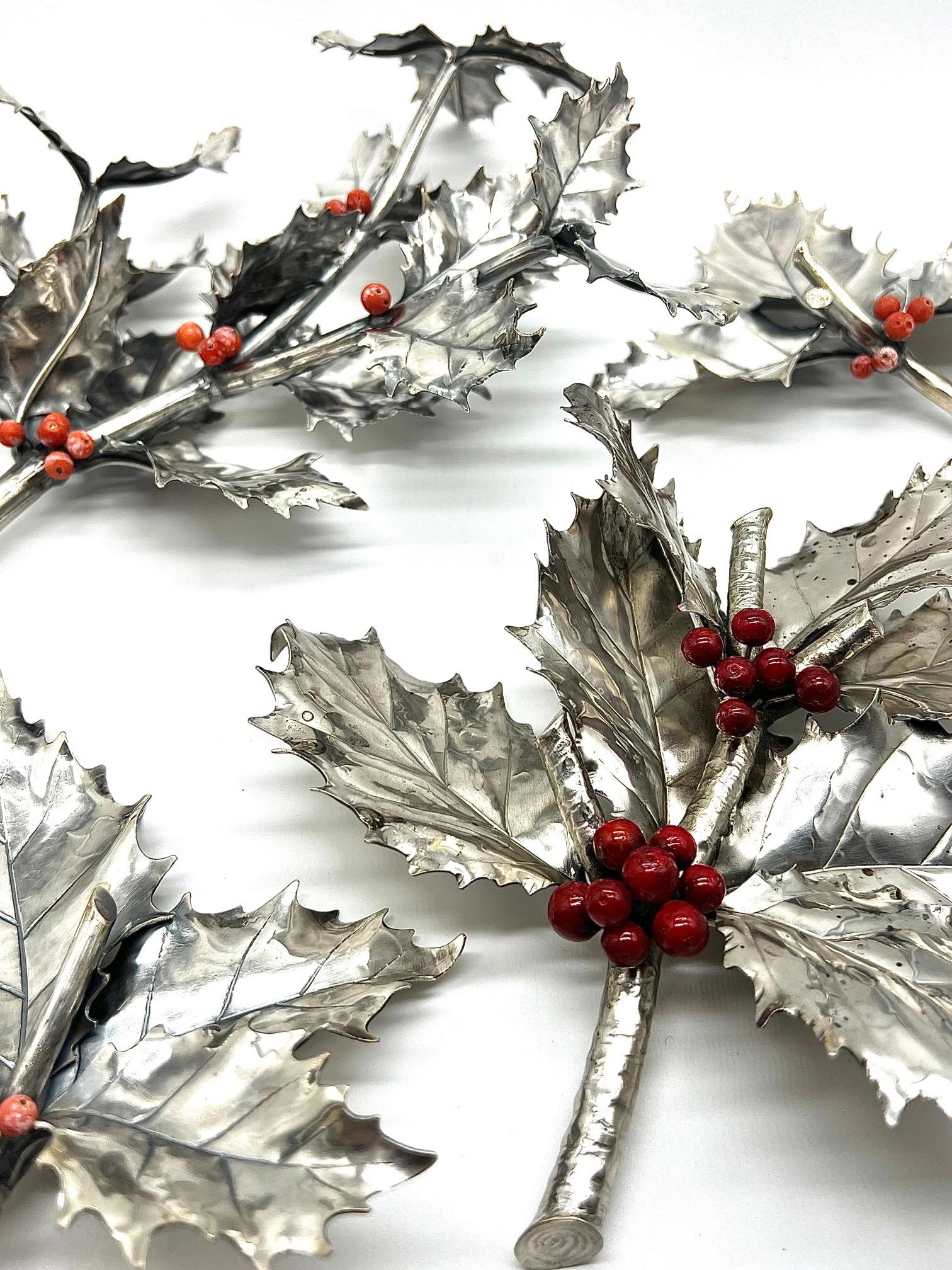 Buccellati 20th Century Set of Four Italian Holly Branches Christmas Ornament 15