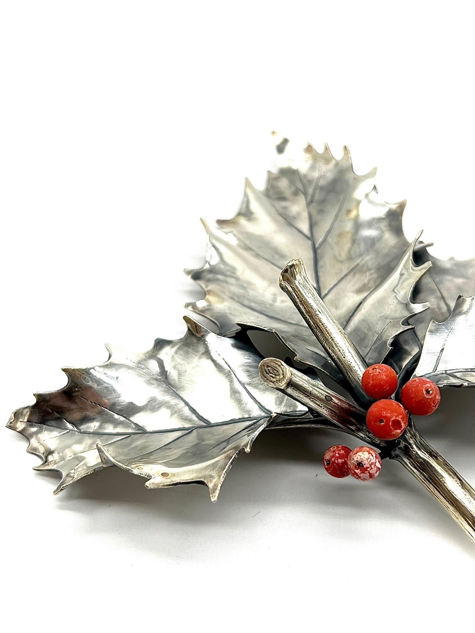 Buccellati 20th Century Set of Four Italian Holly Branches Christmas Ornament 3