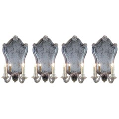 20th Century Set of Four Italian Venetian Glass Sconces with Mirror