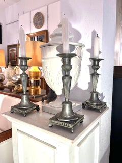 20th Century Set of Four Swedish Gustavian Pewter Candlesticks.