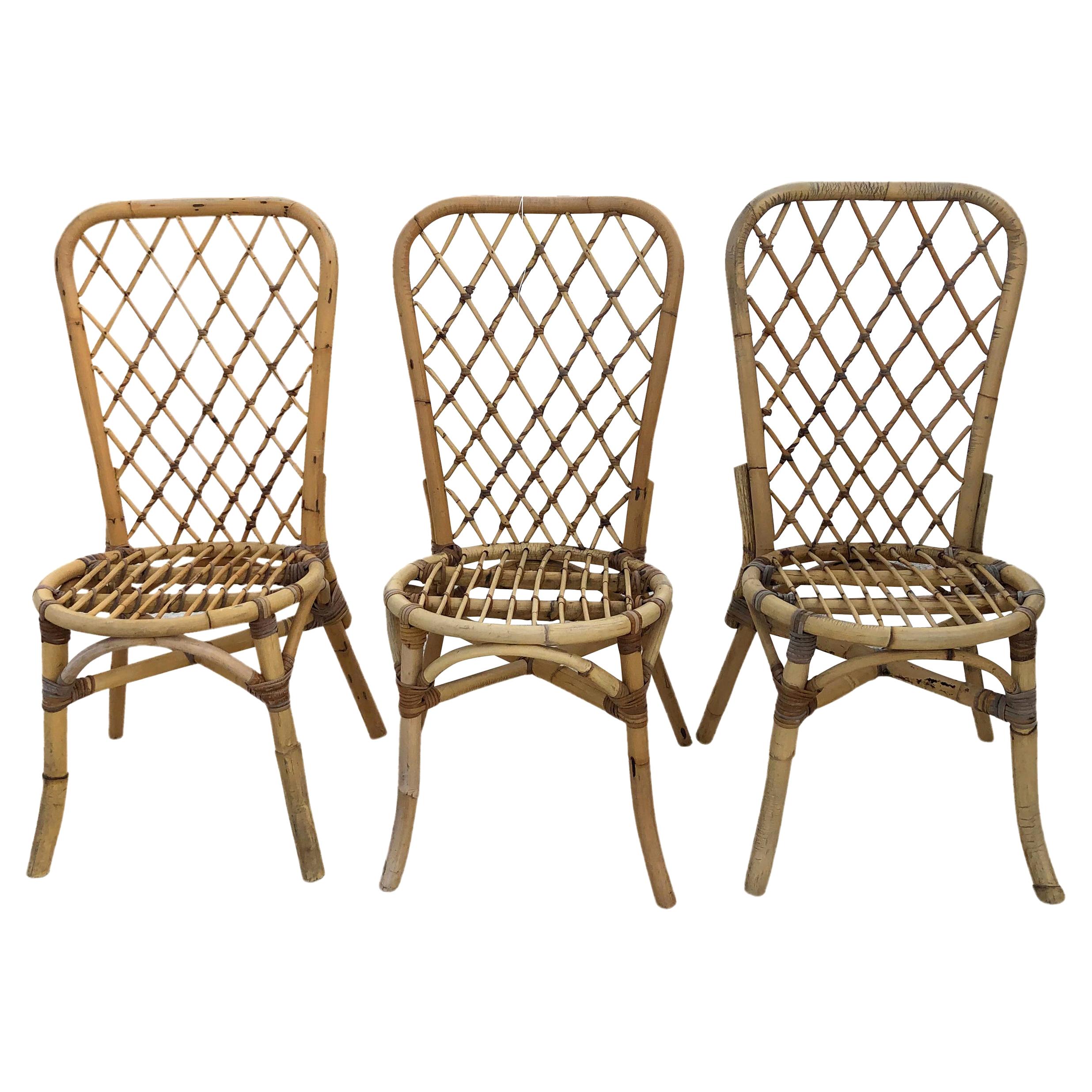 20th Century Set of Eight Rattan Bistro Chairs in the Style of Franco Albini