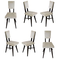 20th Century Set of Six Chairs in the Style of Turin School in Wood and Velvet