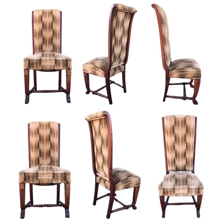 20th Century Set Of Six Deco Dark Walnut Refinished Tall Back Dining Chairs For Sale At 1stdibs