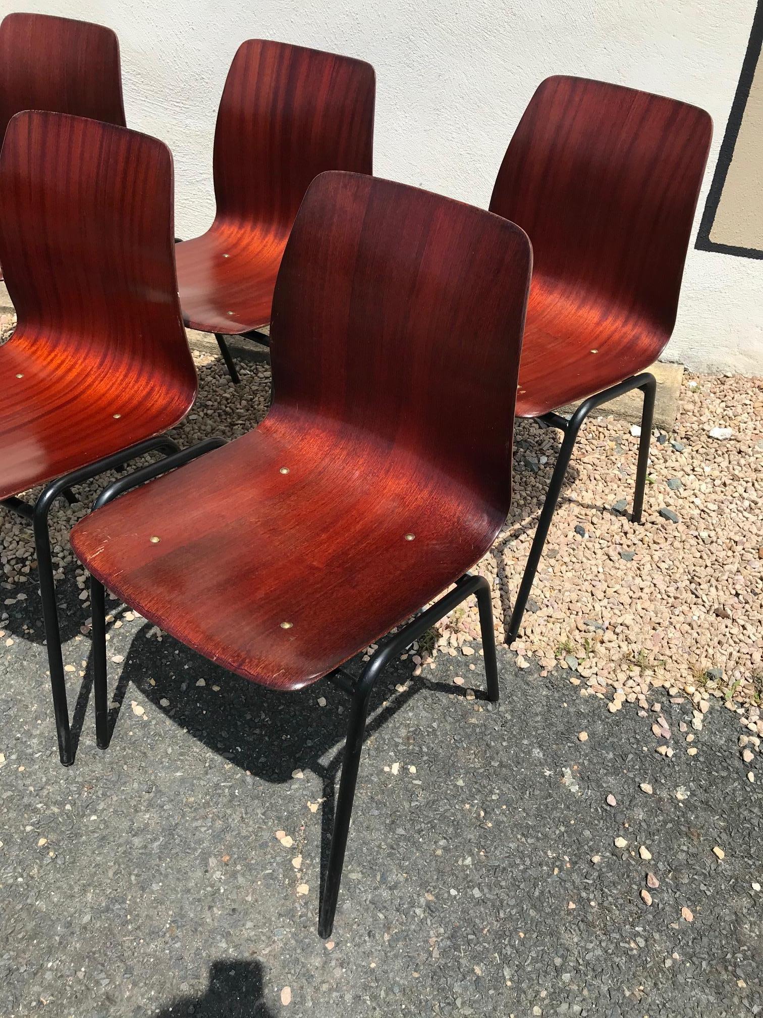 Mid-20th Century 20th Century Set of Six German Pagholtz Pagwood Stackable Chairs, 1960s