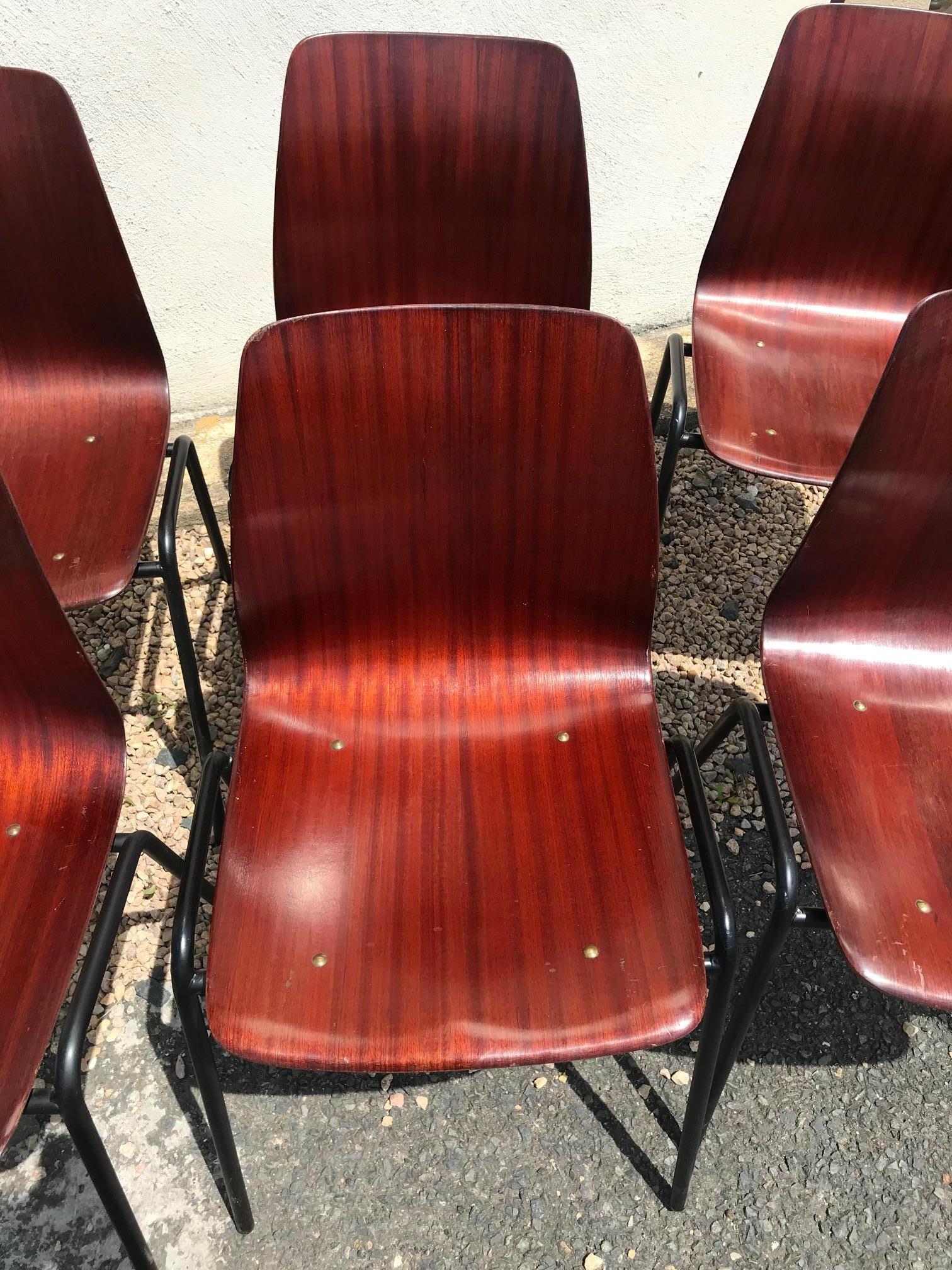 Metal 20th Century Set of Six German Pagholtz Pagwood Stackable Chairs, 1960s