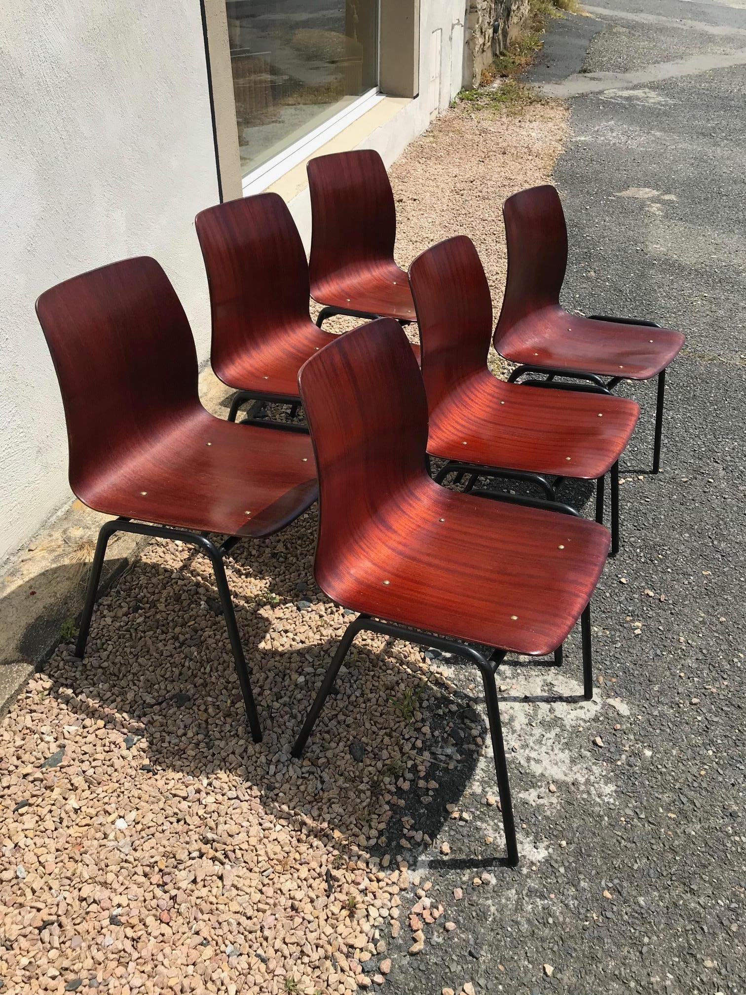 20th Century Set of Six German Pagholtz Pagwood Stackable Chairs, 1960s 1