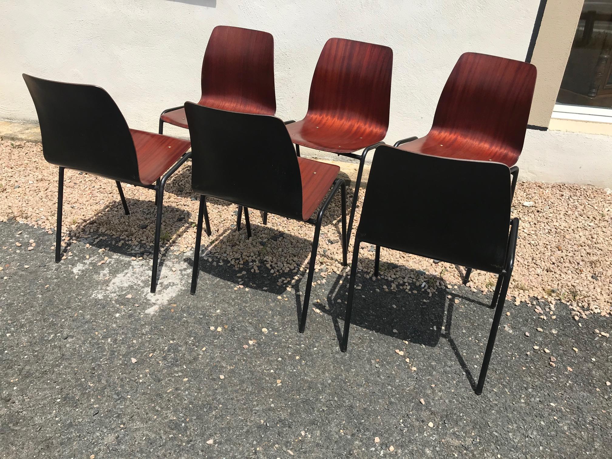 20th Century Set of Six German Pagholtz Pagwood Stackable Chairs, 1960s 3