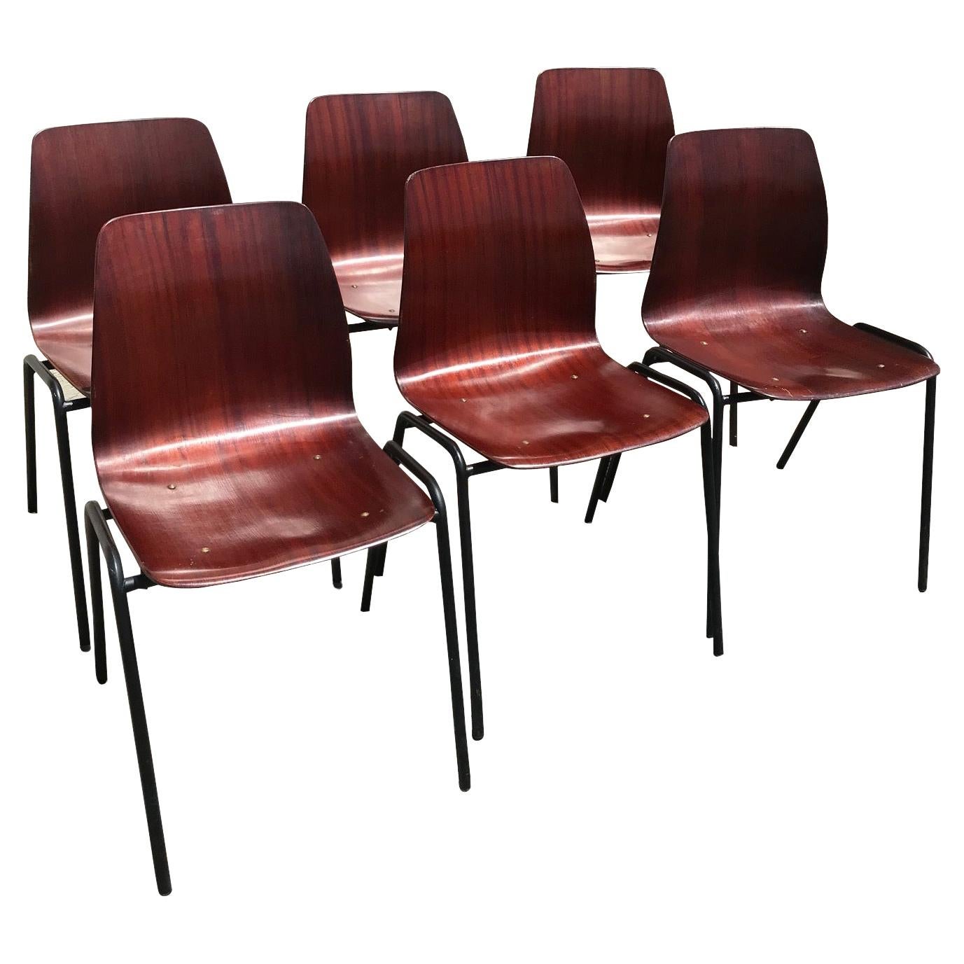 20th Century Set of Six German Pagholtz Pagwood Stackable Chairs, 1960s