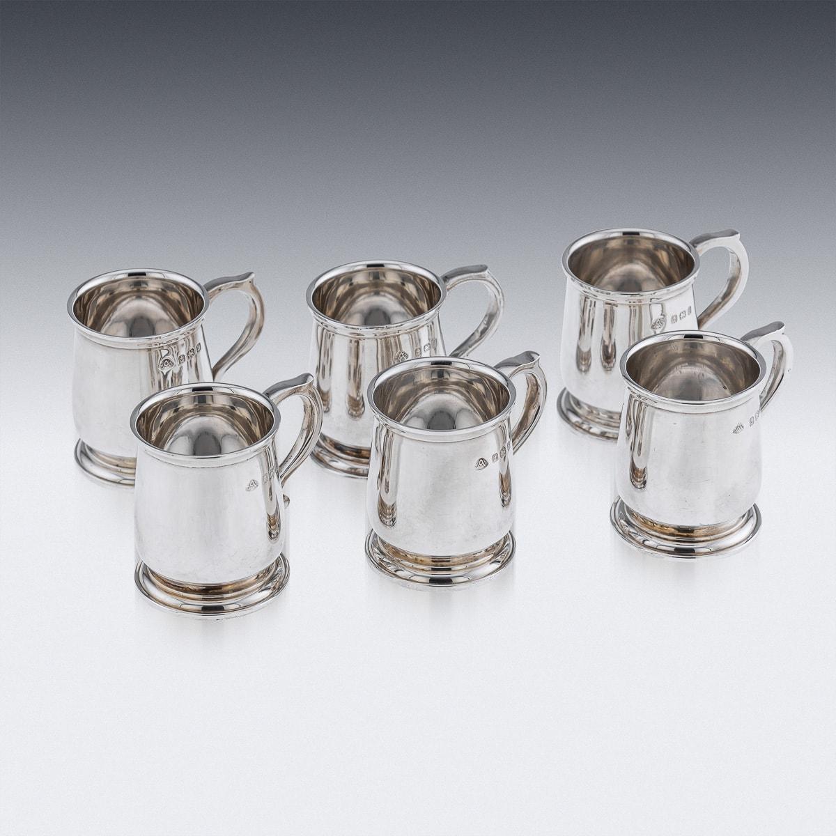English 20th Century Set Of Six Solid Silver 'Tankard' Shot Cups, Adie Bros c.1926 For Sale