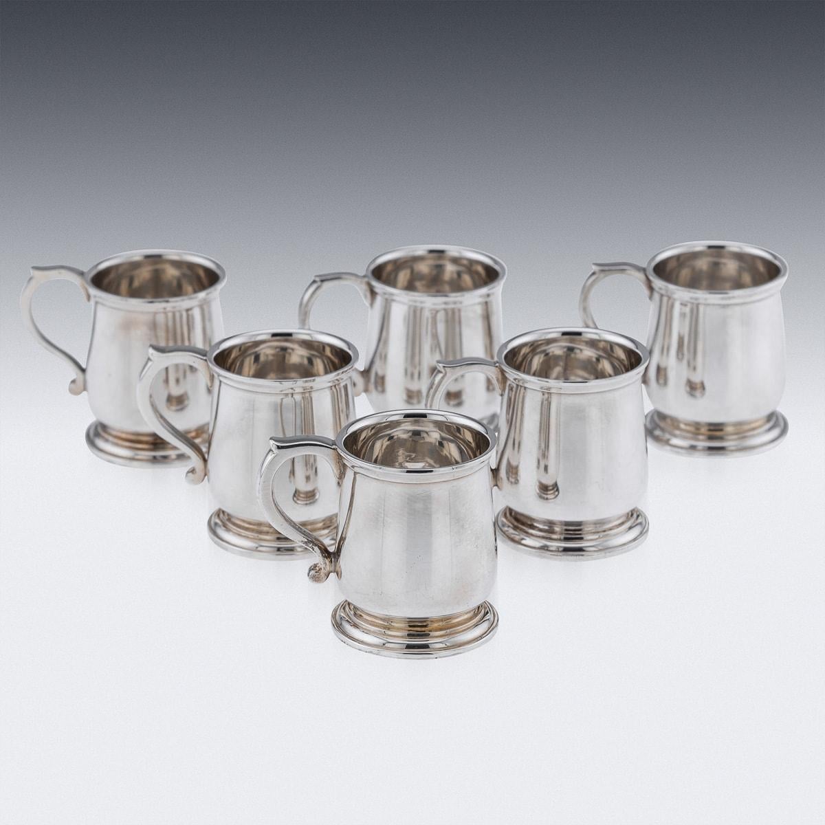 20th Century Set Of Six Solid Silver 'Tankard' Shot Cups, Adie Bros c.1926 In Good Condition For Sale In Royal Tunbridge Wells, Kent