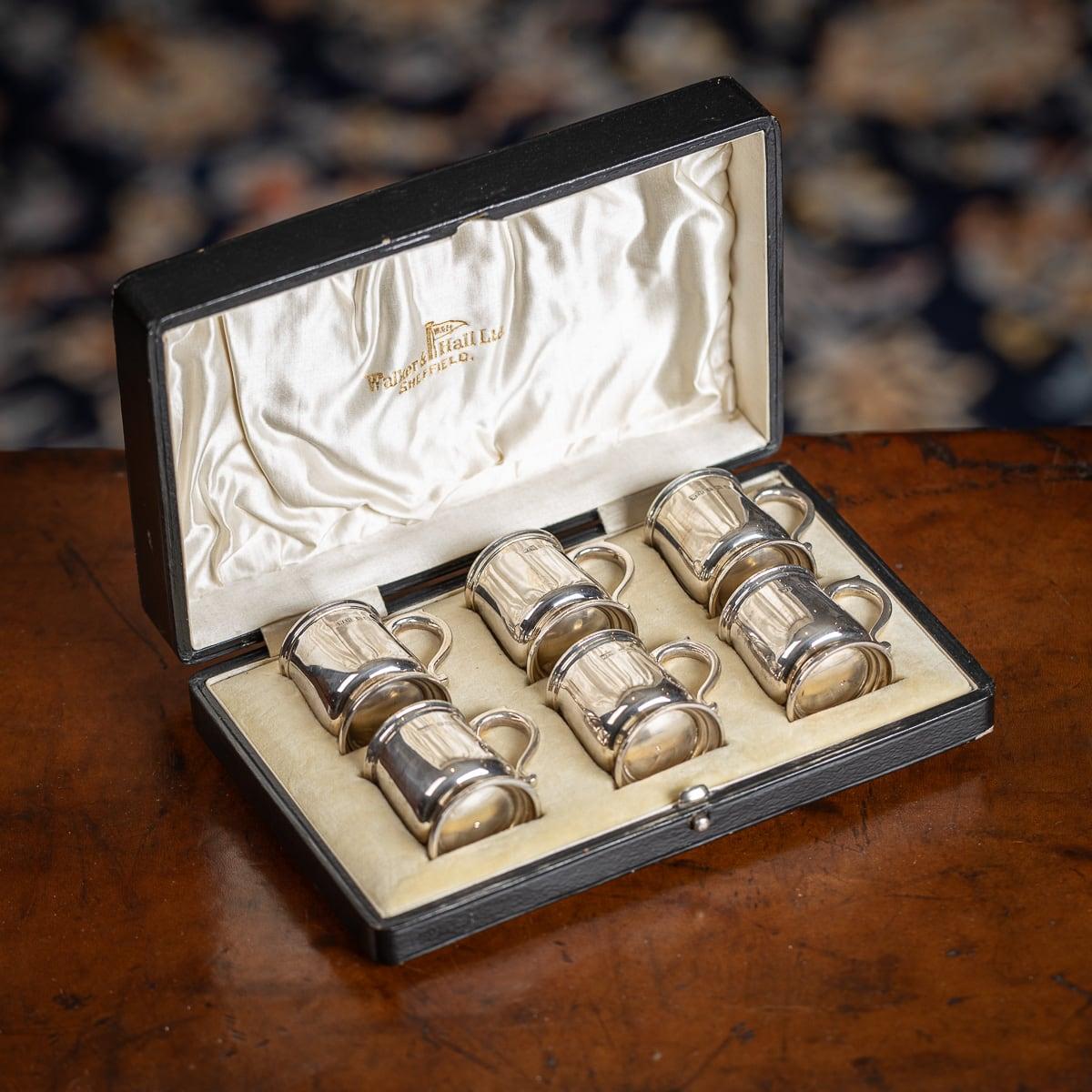 20th Century Set Of Six Solid Silver 'Tankard' Shot Cups, Walker & Hall, c.1926 For Sale 7