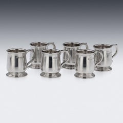 20th Century Set Of Six Solid Silver 'Tankard' Shot Cups, Walker & Hall, c.1926