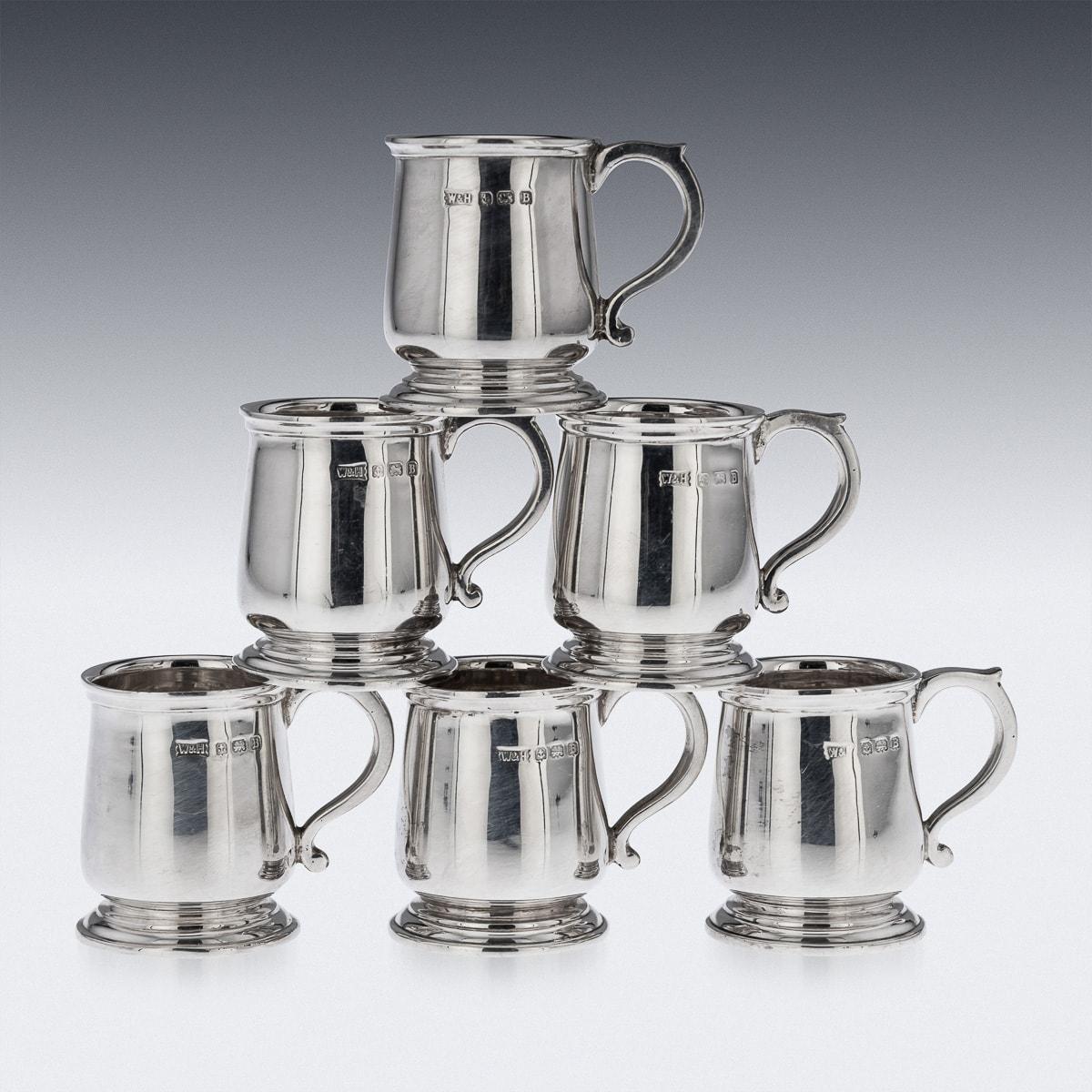 British 20th Century Set Of Six Solid Silver 'Tankard' Shot Cups, Walker & Hall, c.1926 For Sale