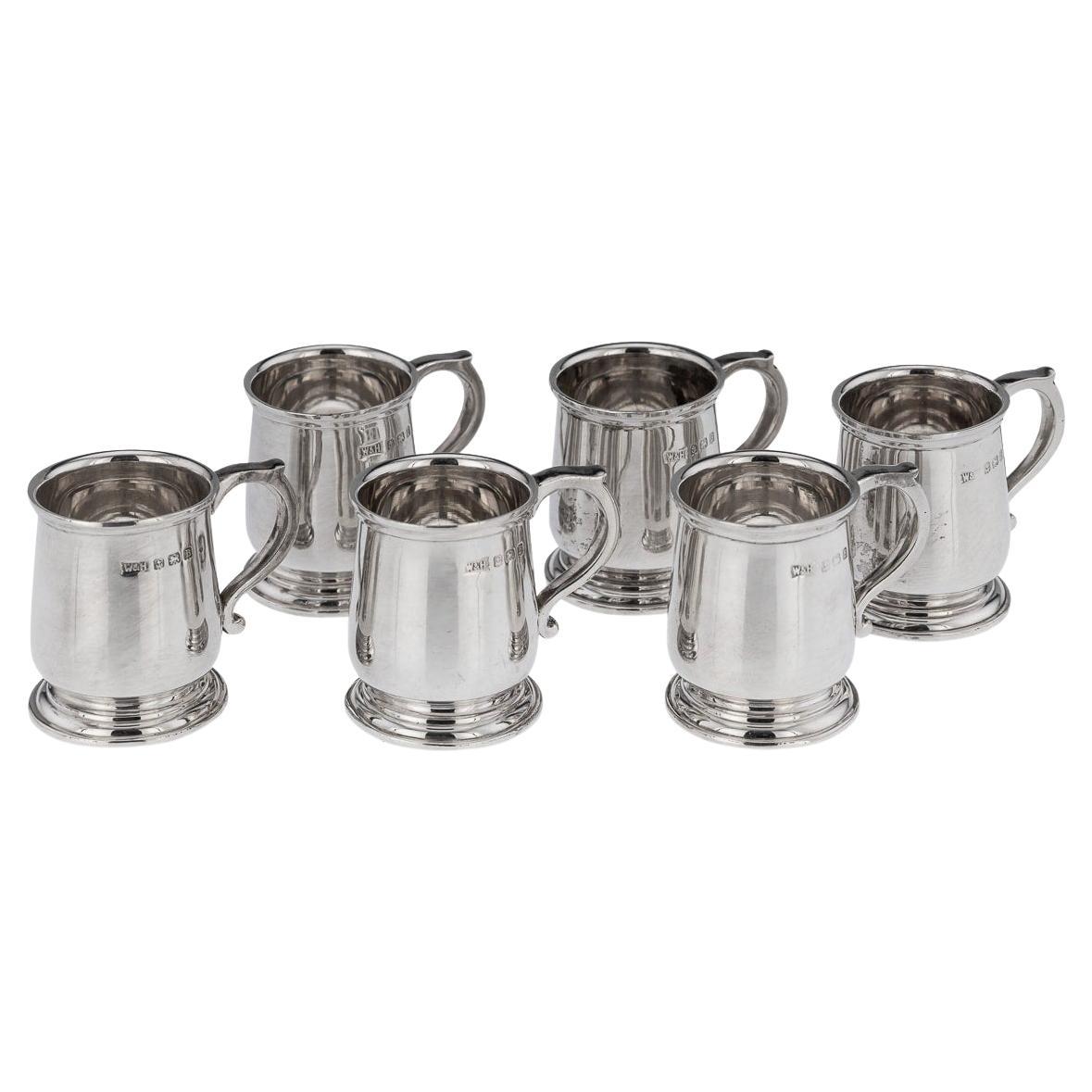 20th Century Set Of Six Solid Silver 'Tankard' Shot Cups, Walker & Hall, c.1926 For Sale