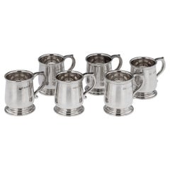20th Century Set Of Six Solid Silver 'Tankard' Shot Cups, Walker & Hall, c.1926