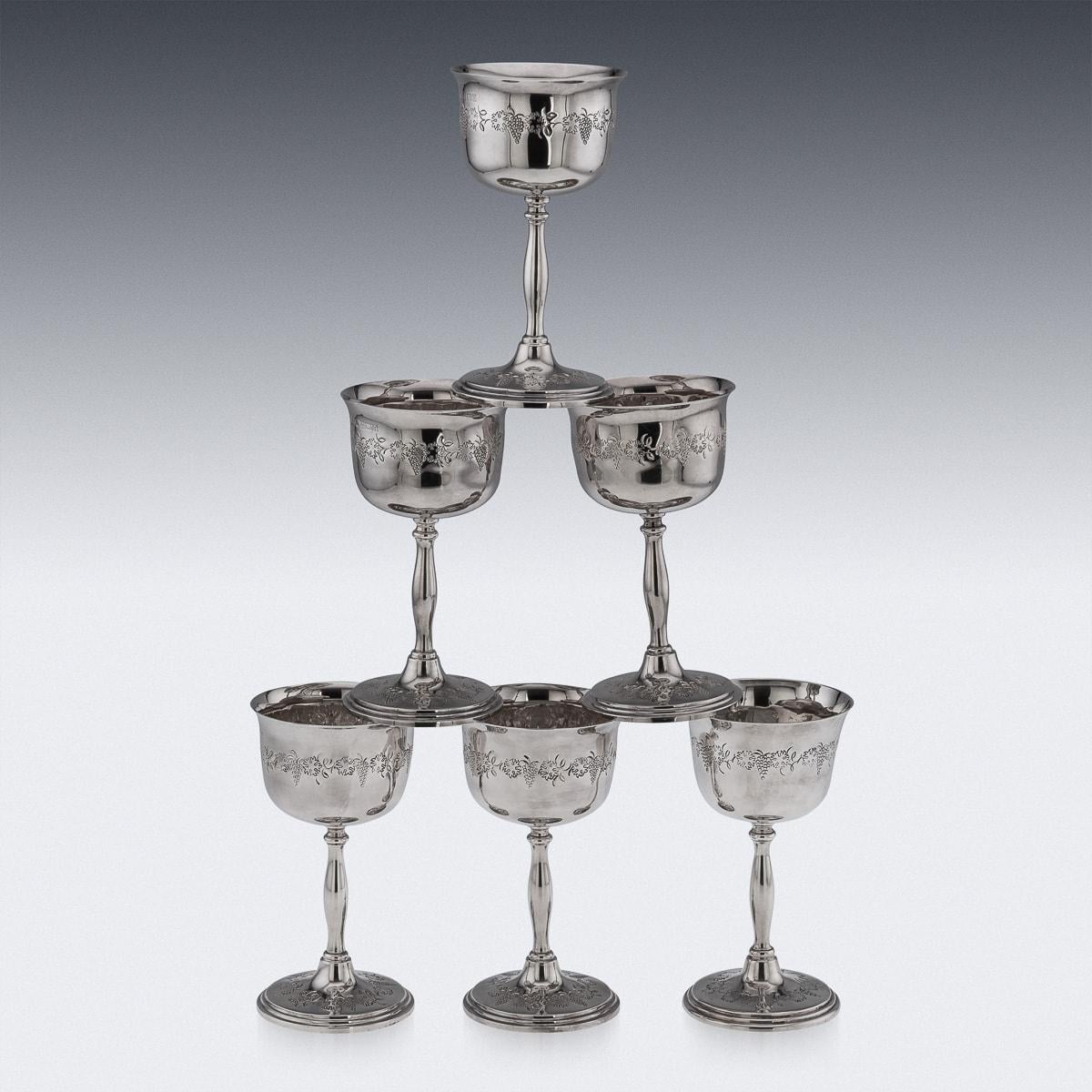Mid-Century Modern 20th Century Set Of Six Solid Silver Wine Goblets By Cavalier, England c.1970s