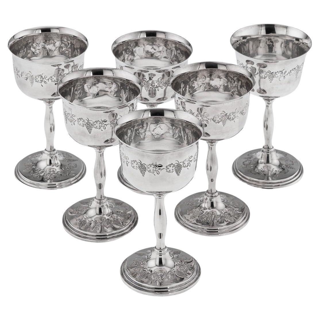 20th Century Set Of Six Solid Silver Wine Goblets By Cavalier, England c.1970s For Sale