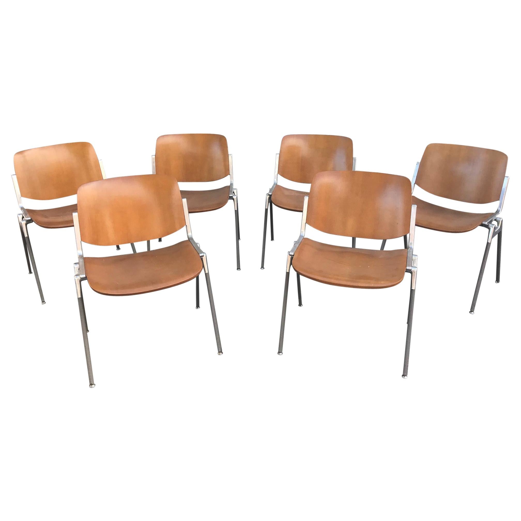 20th Century Set of Six Vintage Wooden Giancarlo Piretti Chairs, 1960s