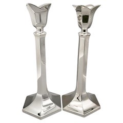20th century pr of Italian Silver Exagonal  Candlesticks.