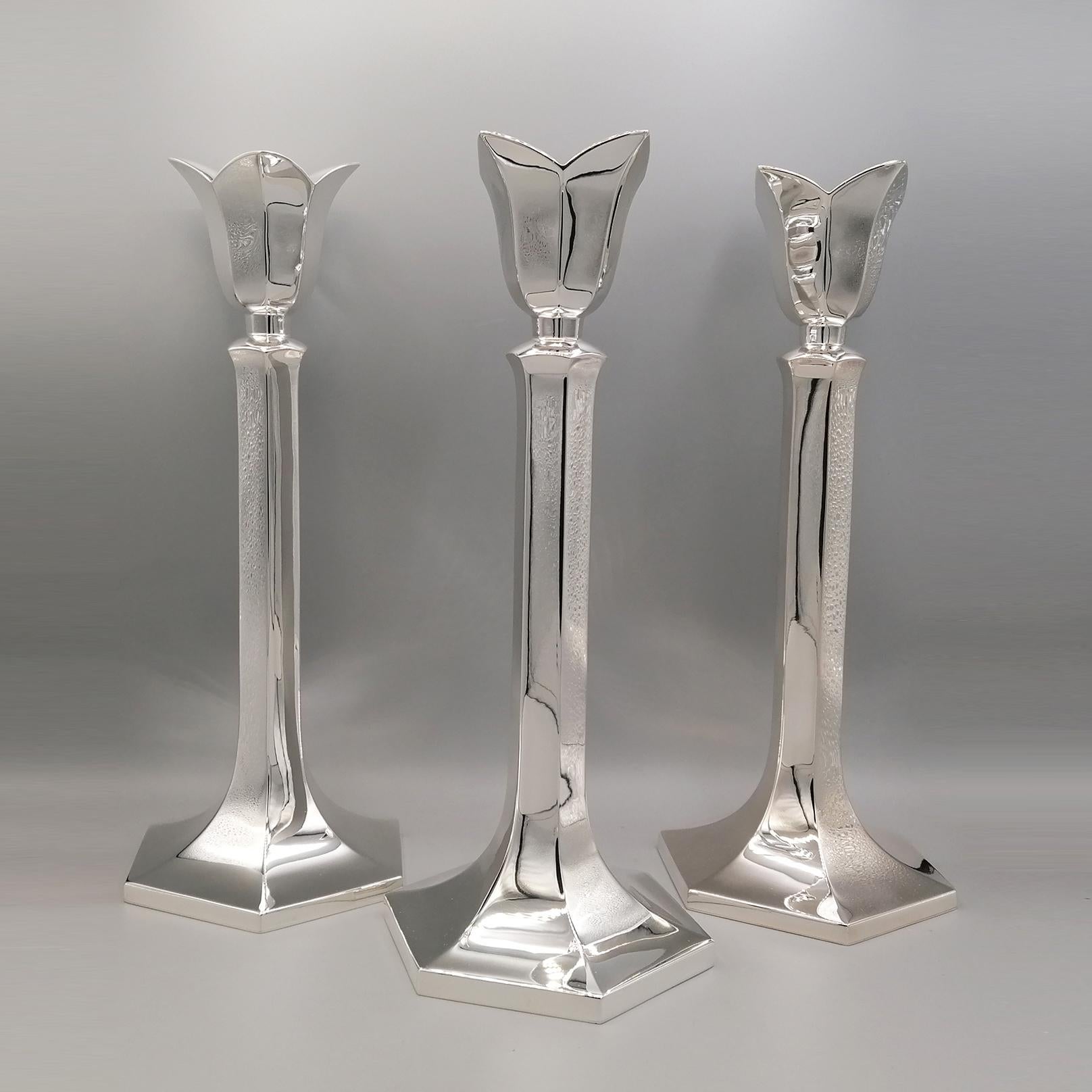 20th century Set of Three Italian Silver Exagonal  Candlesticks.  For Sale 14