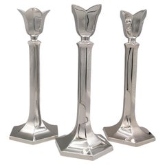 20th century Set of Three Italian Silver Exagonal  Candlesticks. 