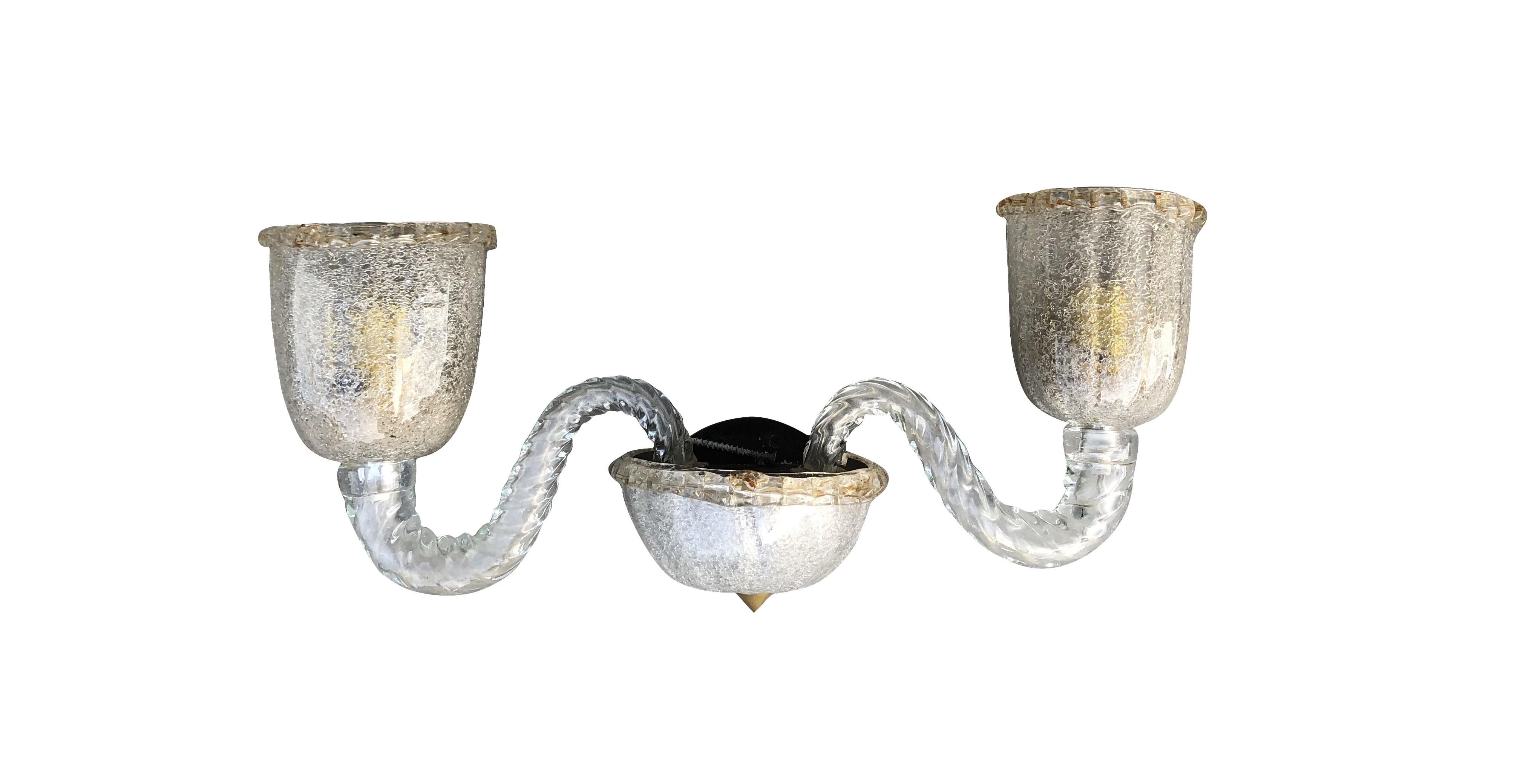 Mid-Century Modern 20th Century Italian Set of Three Murano Glass Wall Sconces - Vintage Lights For Sale