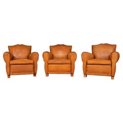 Retro 20th Century Set of Three of French Sheepskin Leather Armchairs