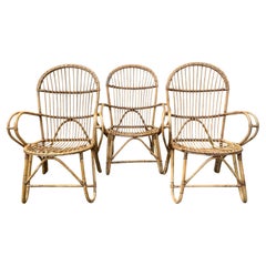20th Century Set of Three Vintage Bamboo and Rattan Club Armchairs