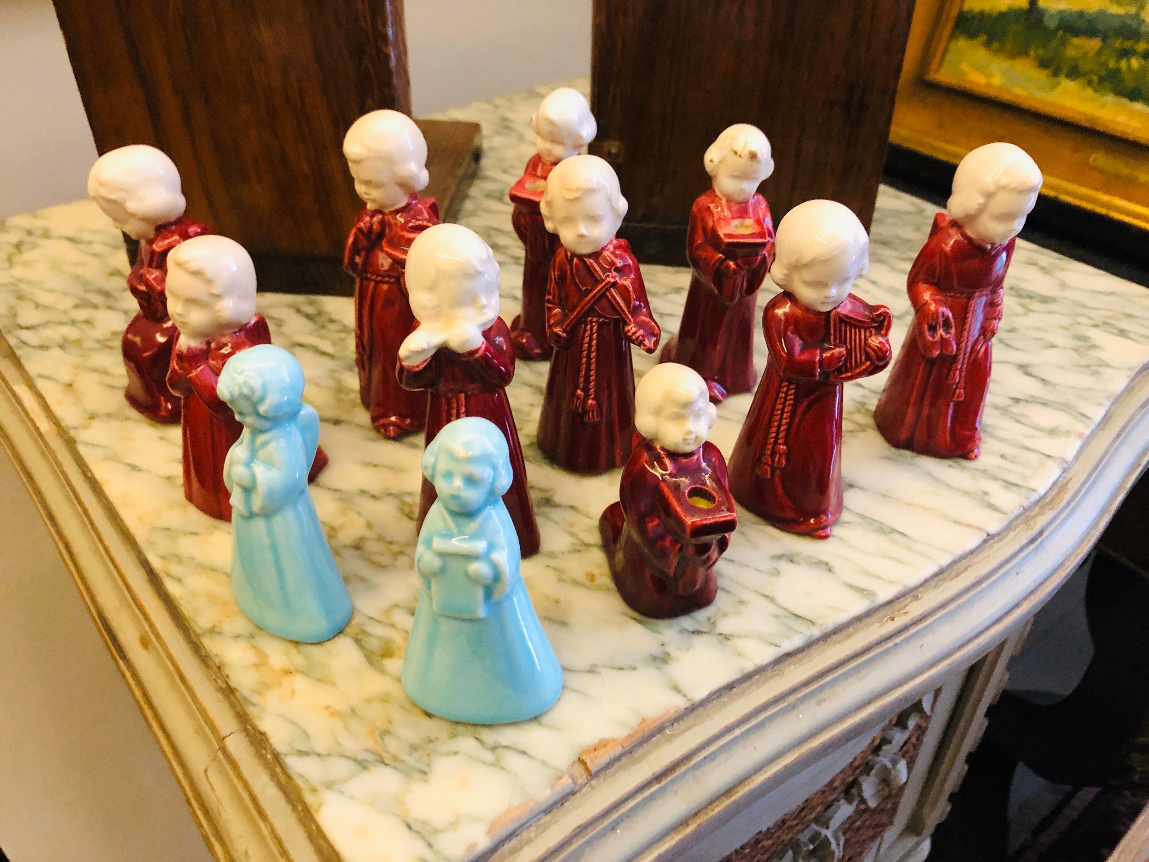 French 20th Century Set of Twelve Handmade Ceramic Angels For Sale