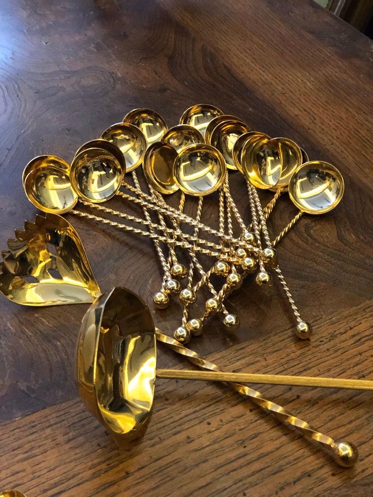 20th Century Set of TwentyPieces GoldPlated Dessert Spoons For Sale