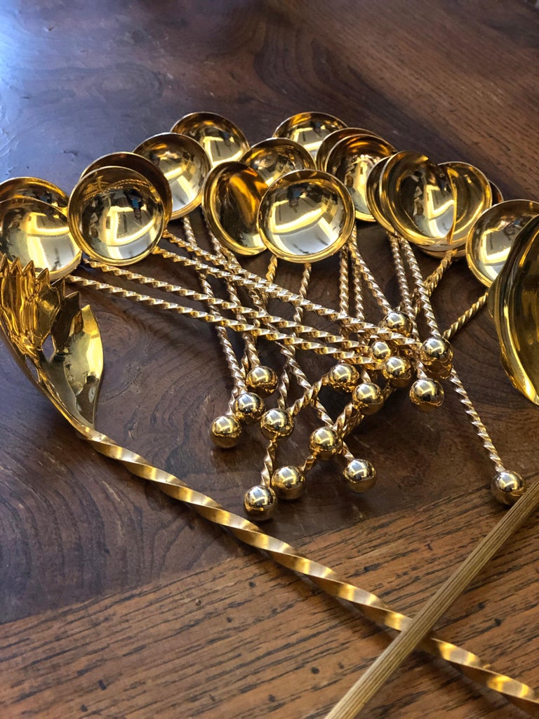 20th Century Set of TwentyPieces GoldPlated Dessert Spoons For Sale