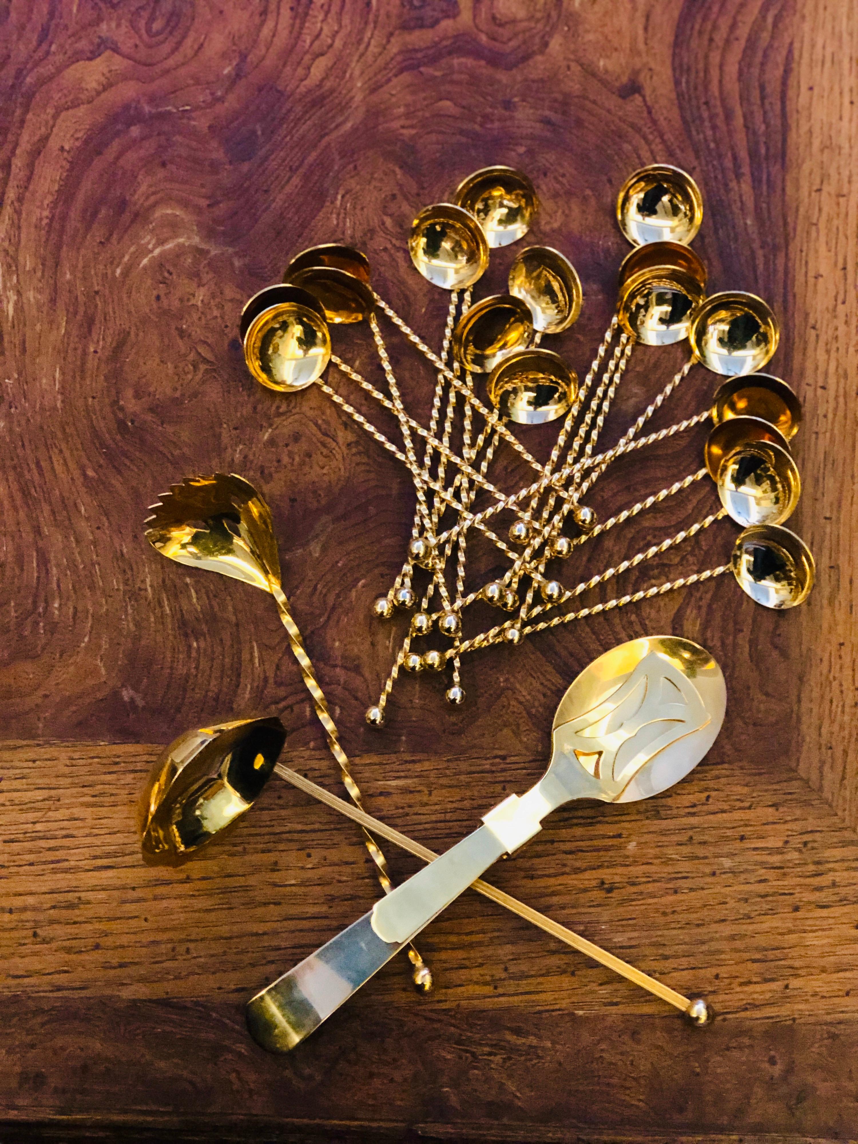 French 20th Century Set of Twenty-Pieces Gold-Plated Dessert Spoons For Sale