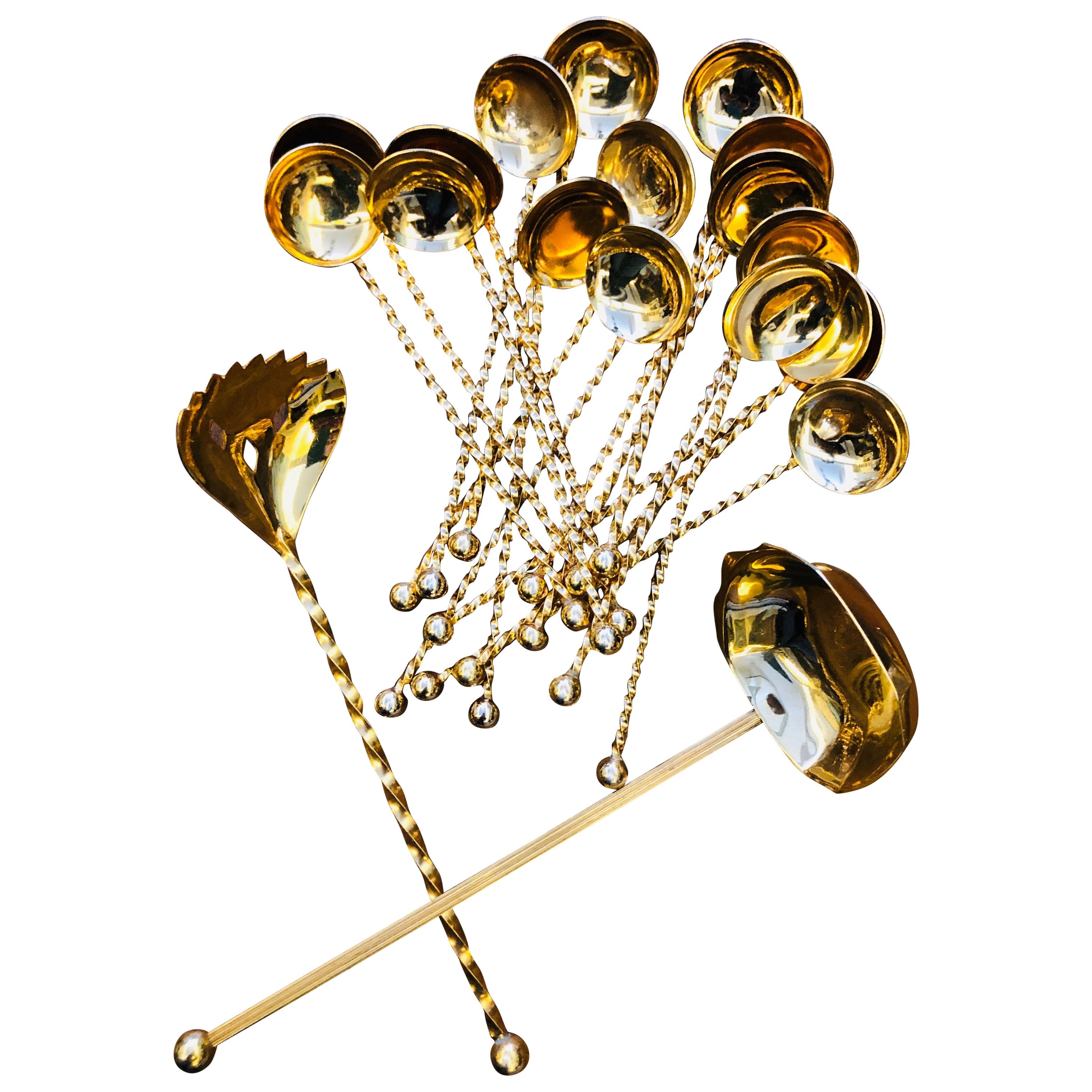 20th Century Set of Twenty-Pieces Gold-Plated Dessert Spoons For Sale